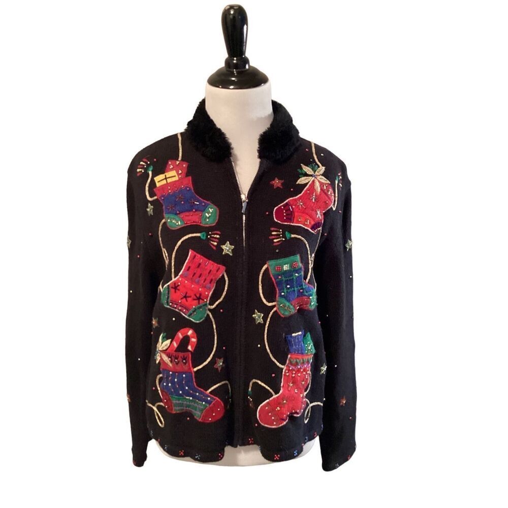 Designer Studio Original Christmas Full Zipper Sweater Petit Large